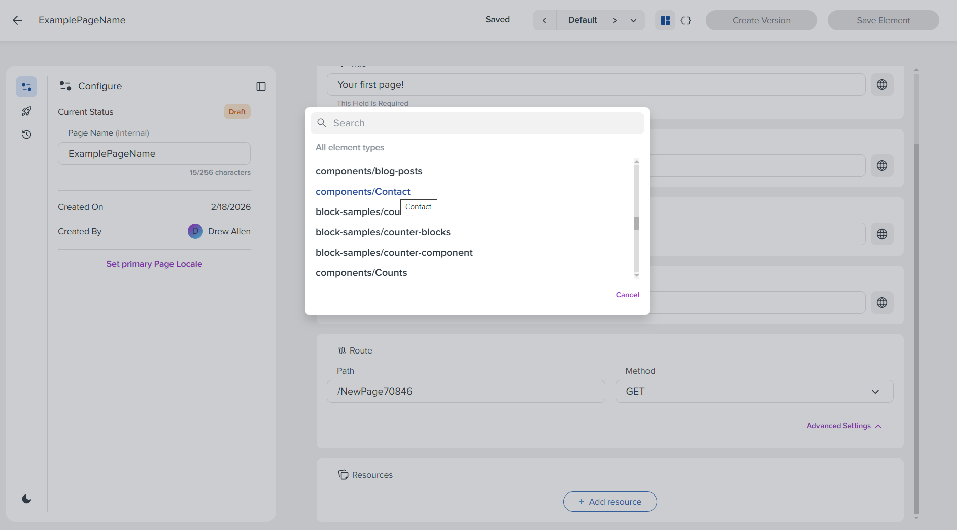 Step 8: Select Element Type