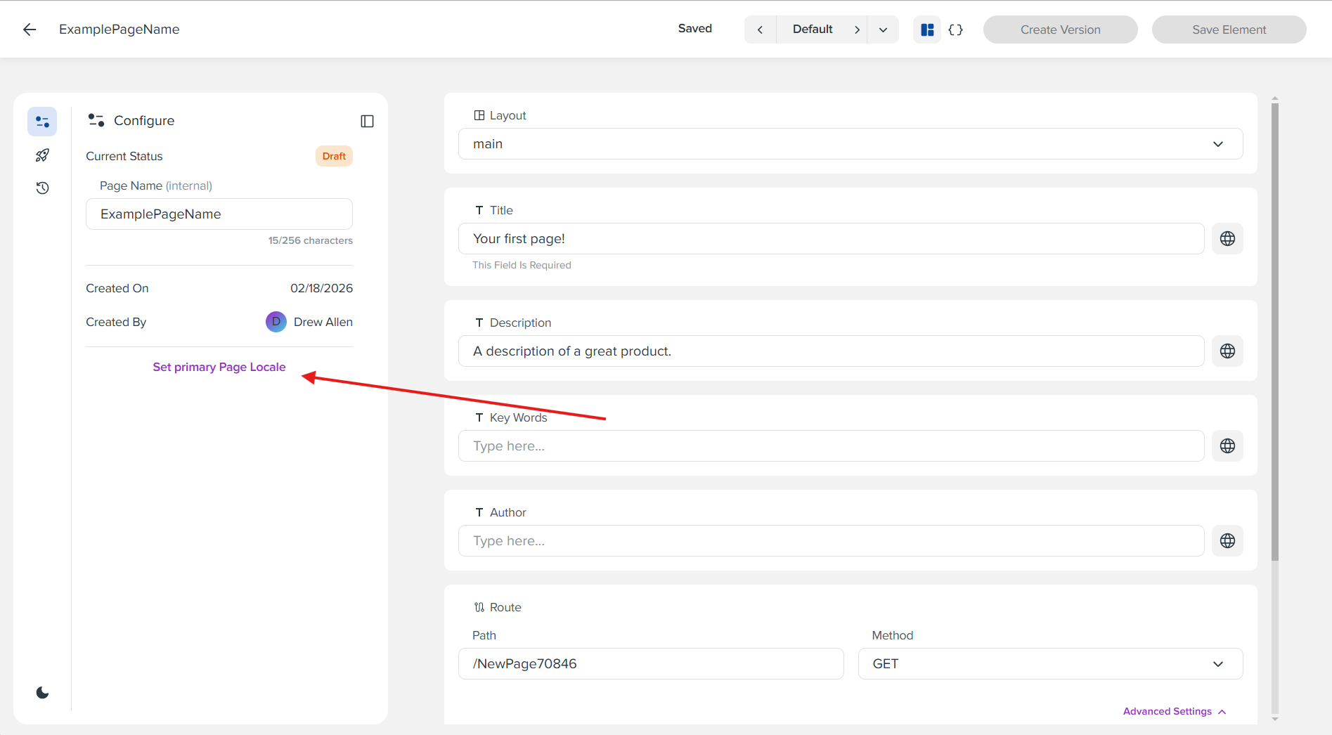 Step 11: Set Primary Page Locale Button