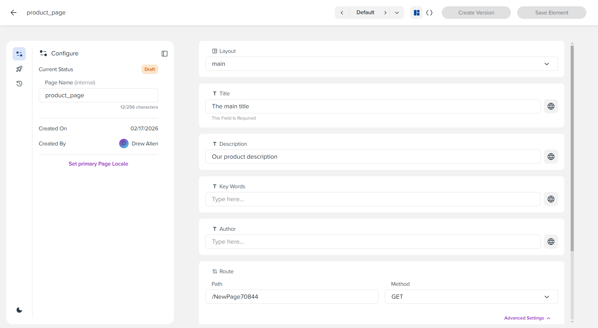 Page Configuration Example