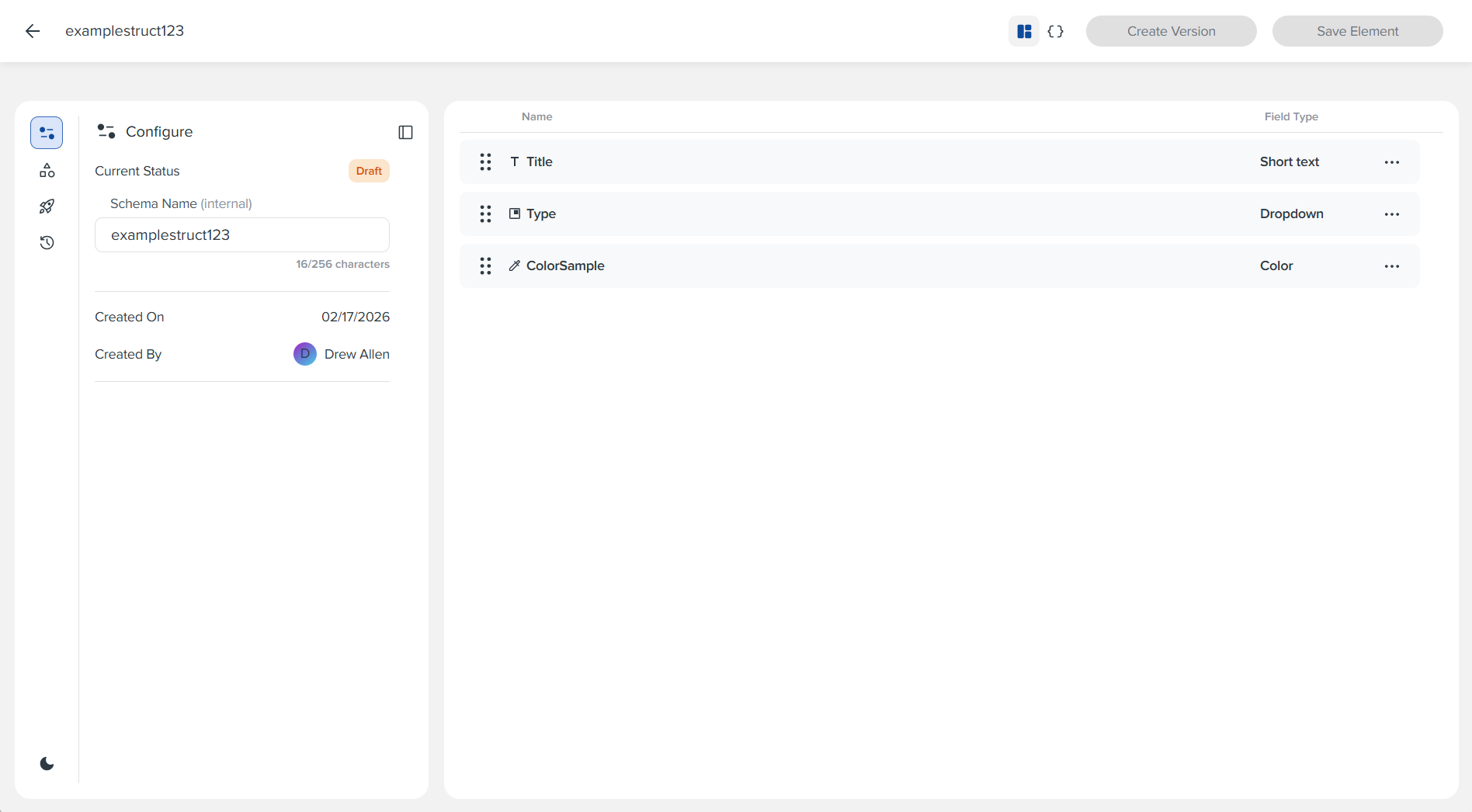 Data Structure Configuration Example