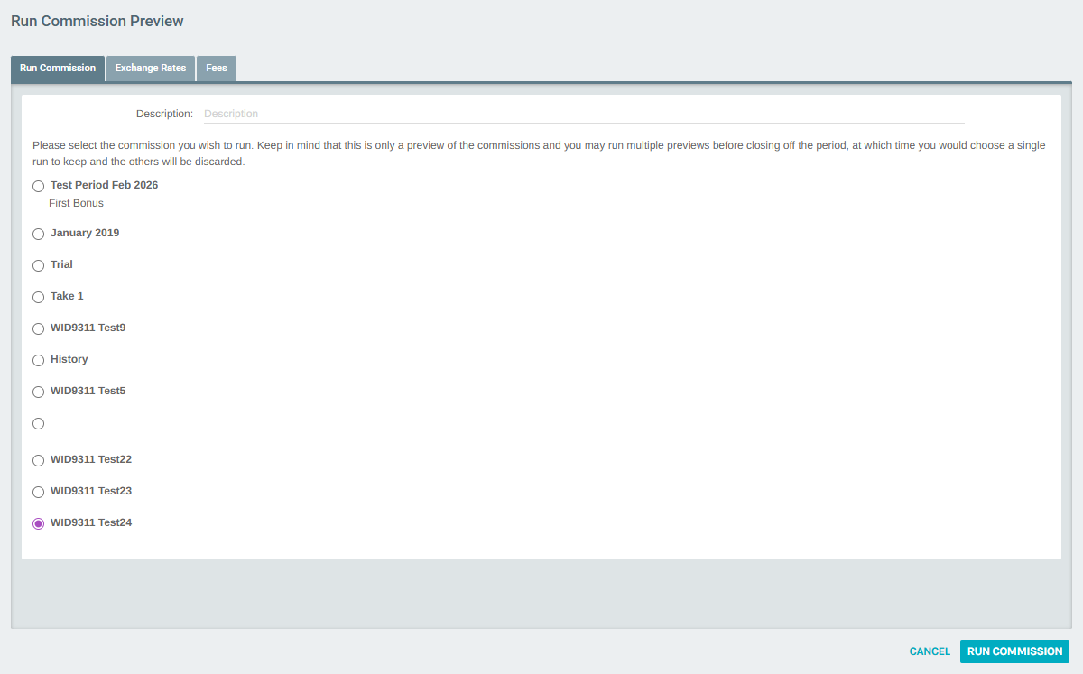 Run Commission Preview