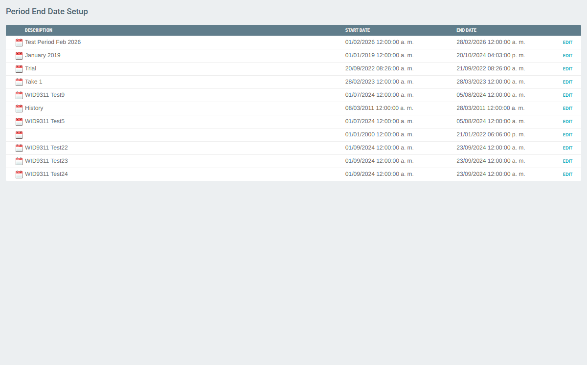 Period End Date Setup