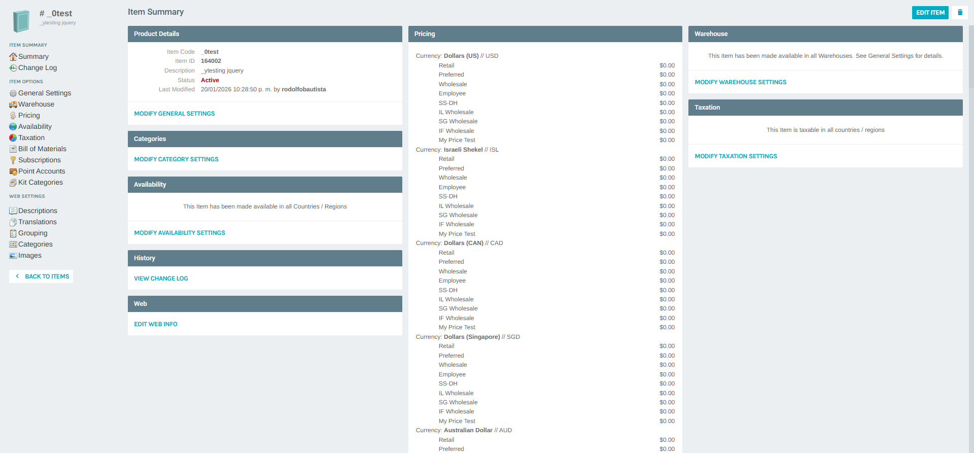 Item Portal — Summary view
