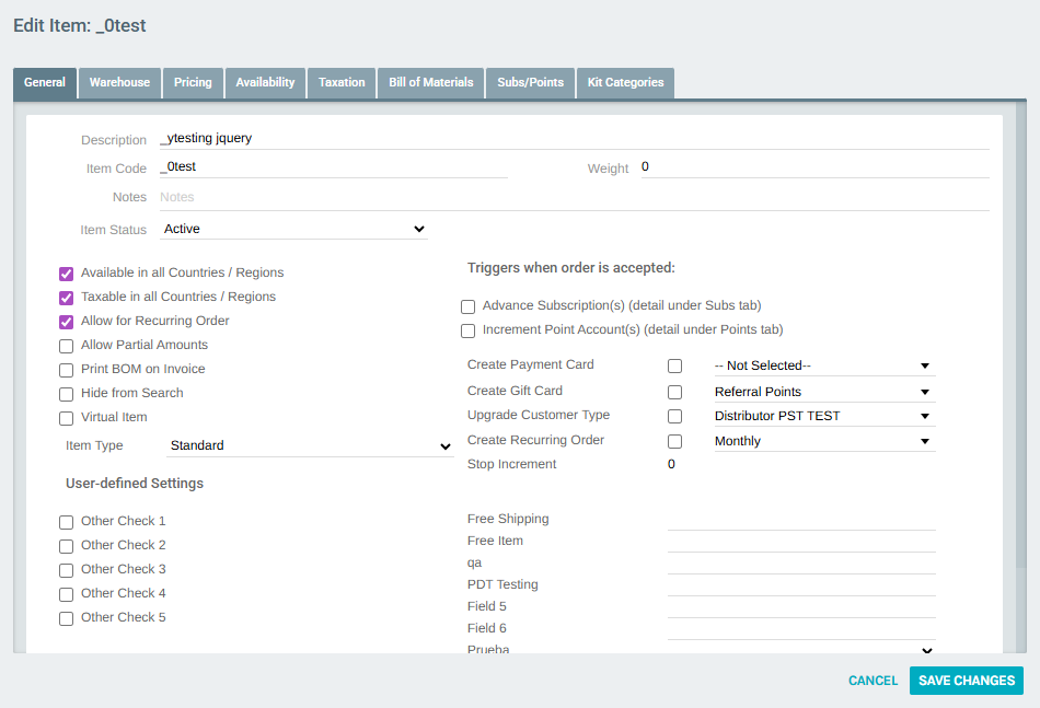 Item Edit — General tab