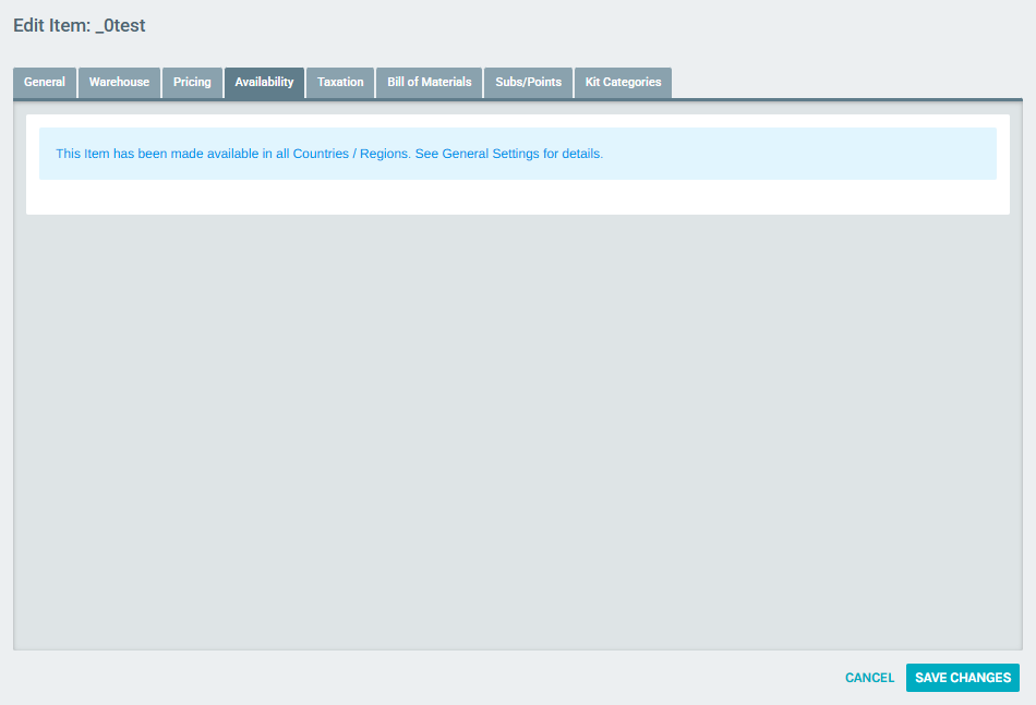 Item Edit — Availability tab