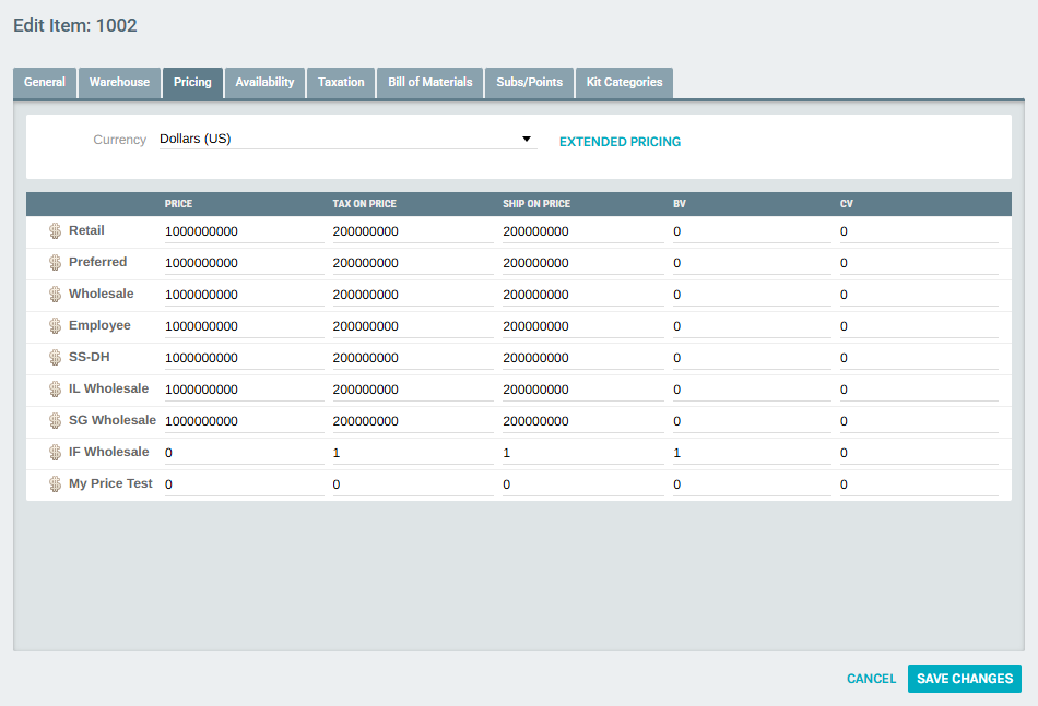 Pricing Tab Overview