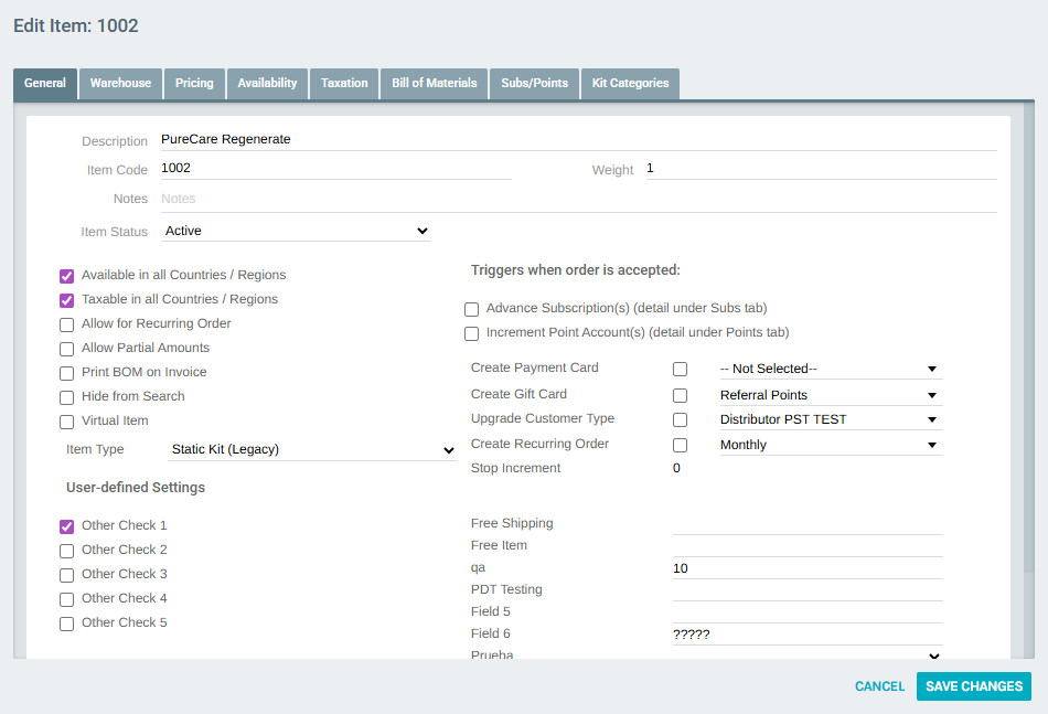 General Tab — Taxable Checkbox