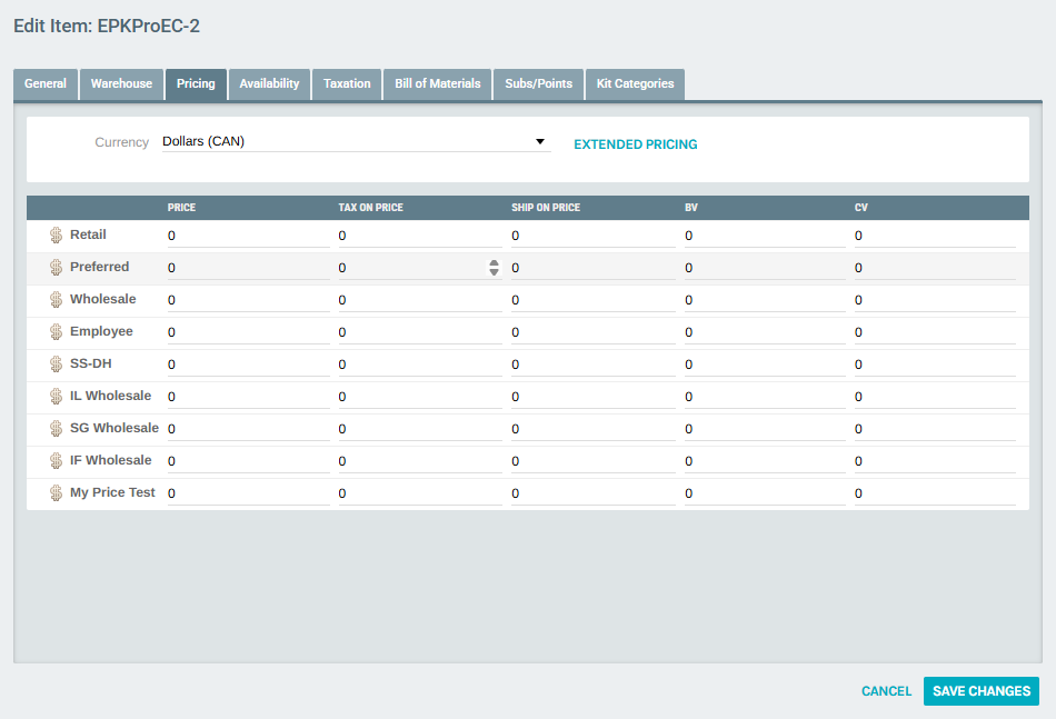Pricing Tab — Multi-Currency View
