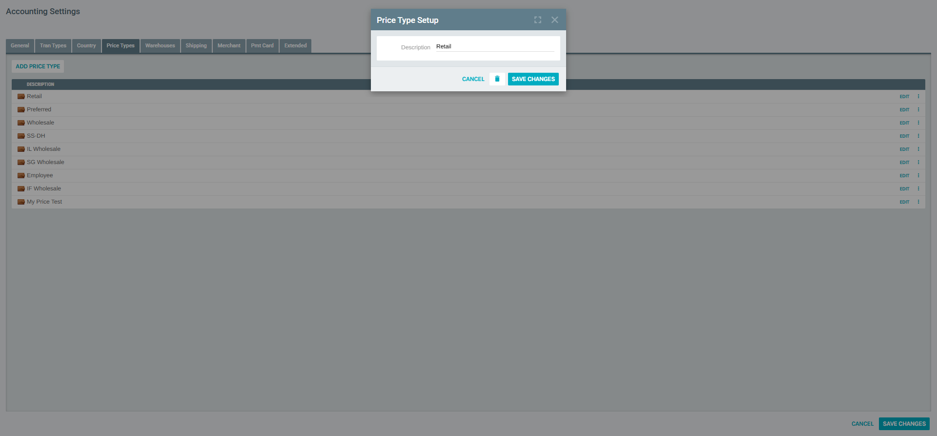 Edit Price Type Popup