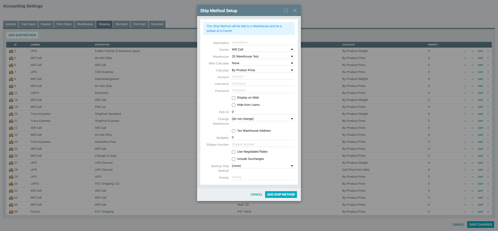 Add Ship Method Form