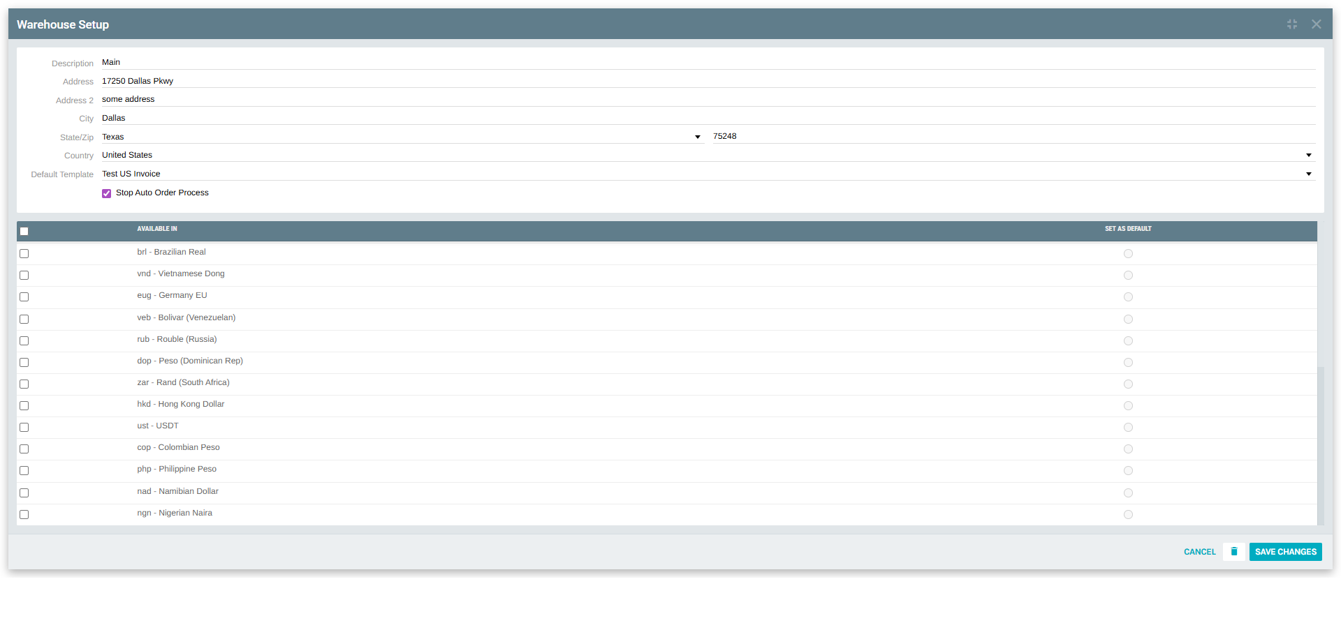Currency Availability - All currencies