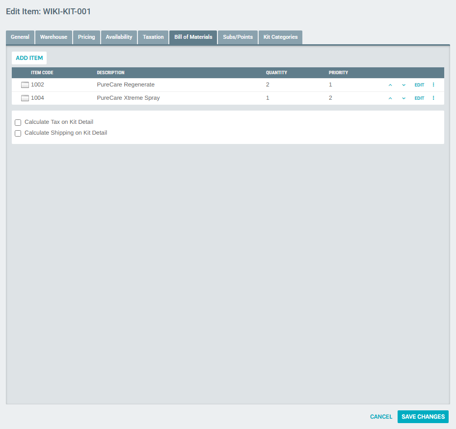 Bill of Materials — completed with two items