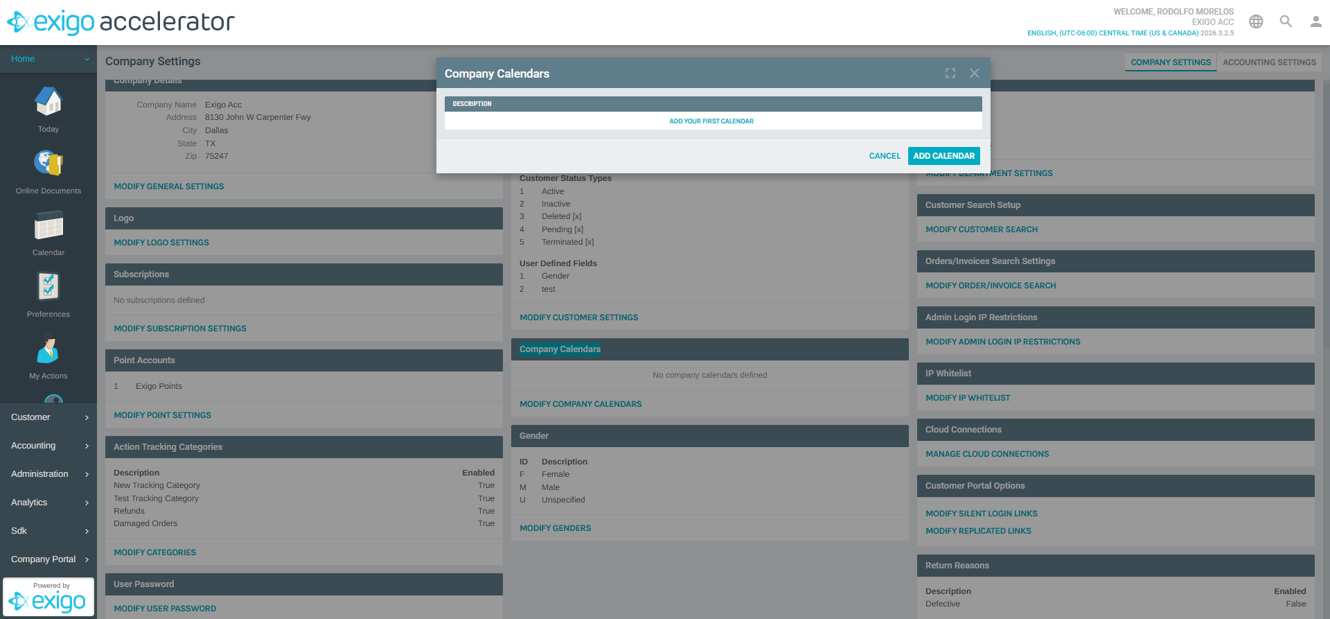 Company Calendars Popup