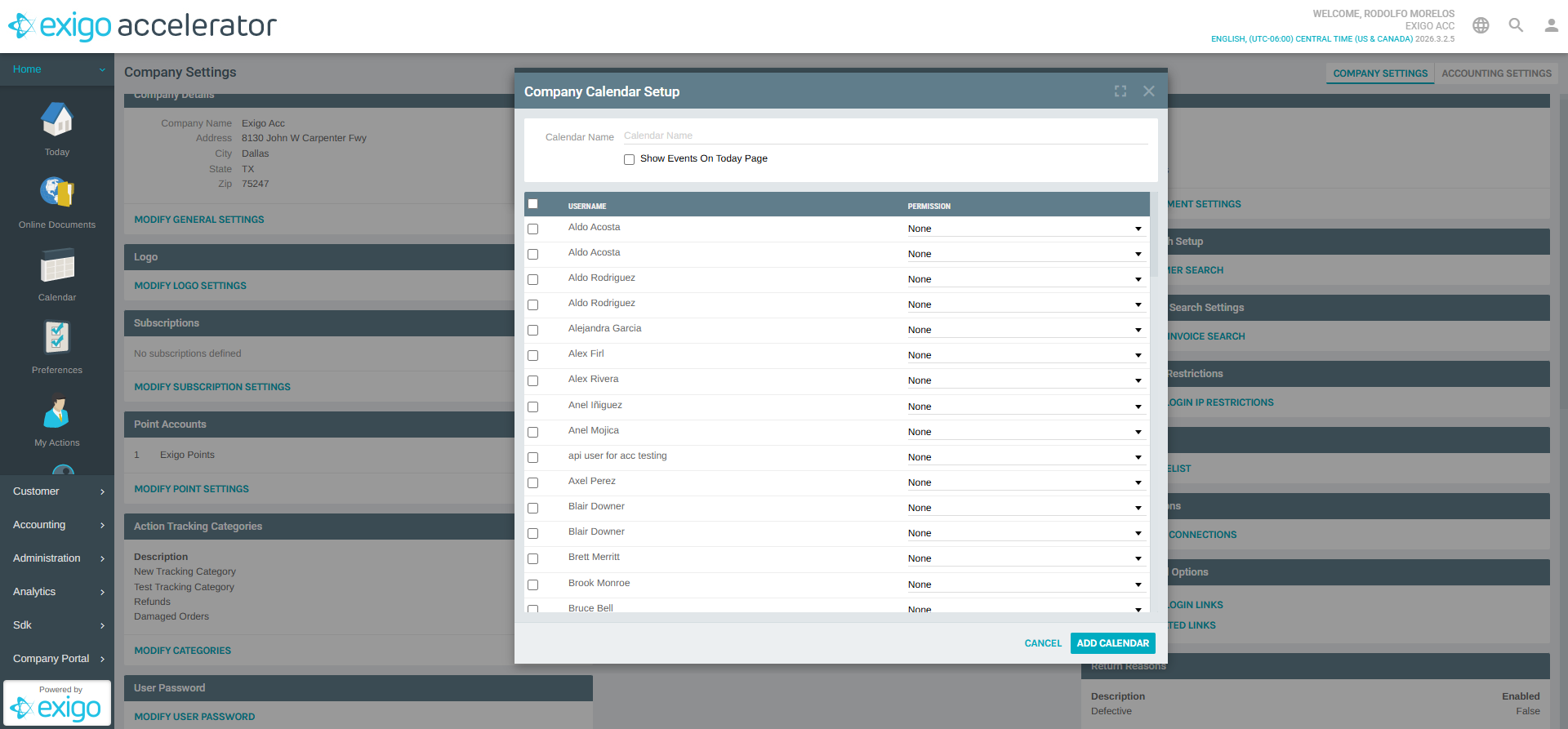 Company Calendar Setup Form