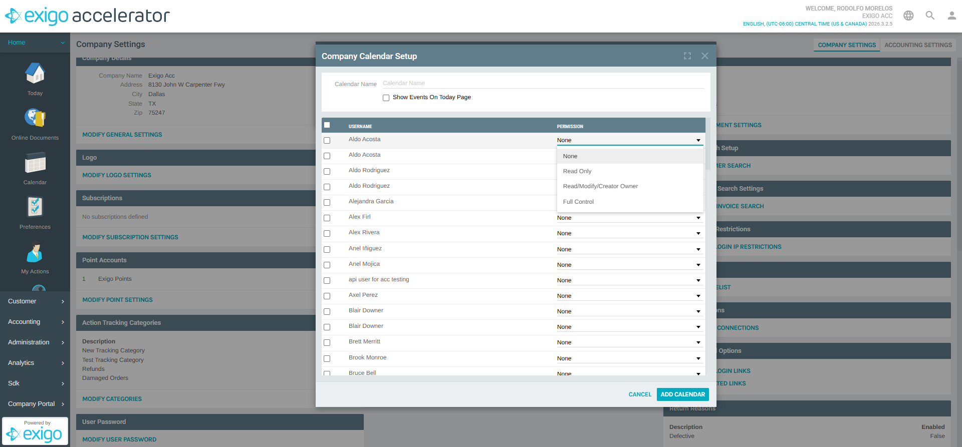 Permission Dropdown Options