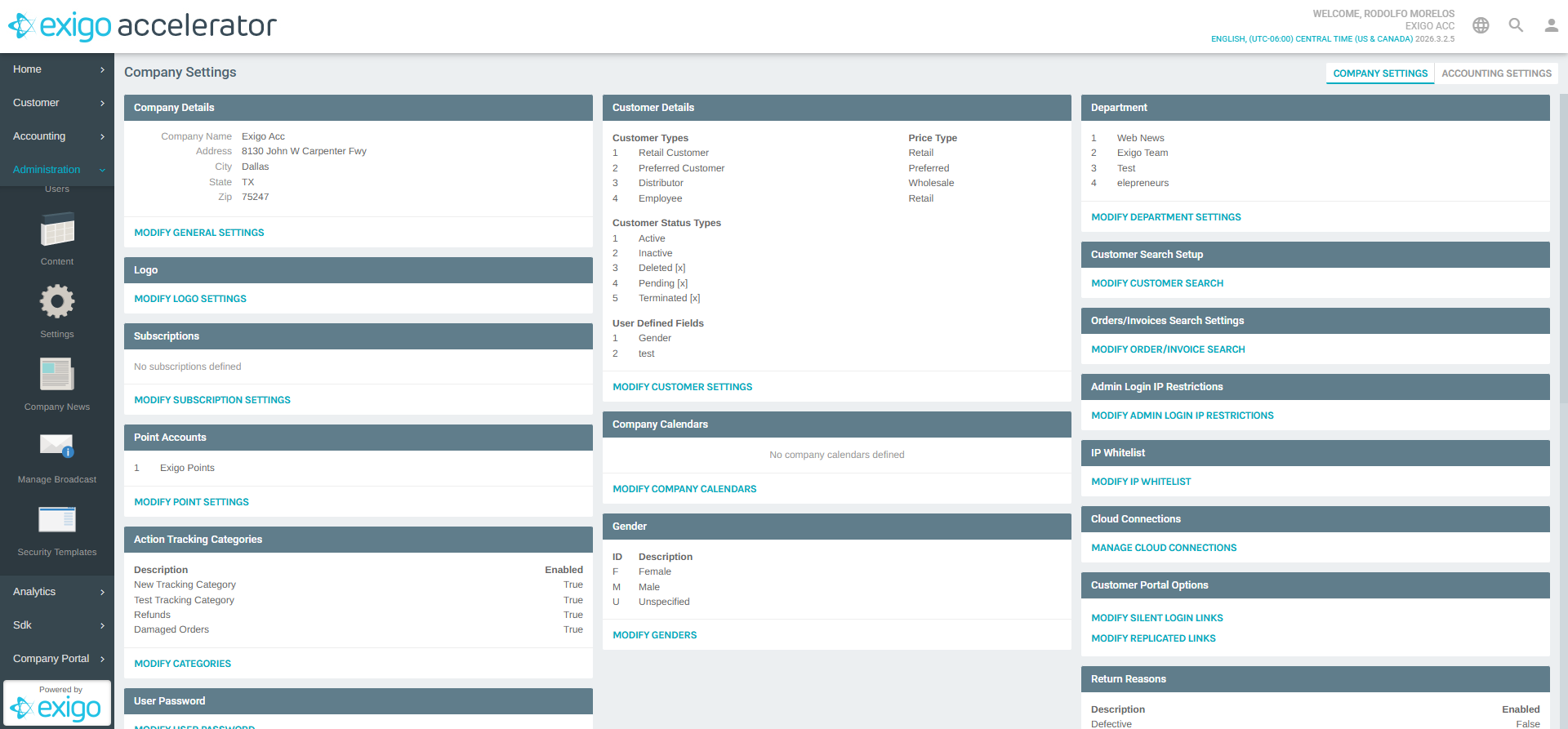 Settings Page - Navigation