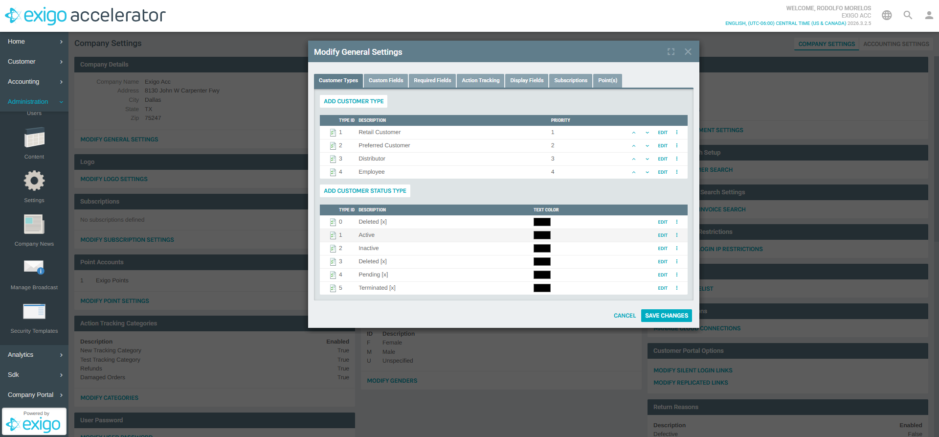 Customer Settings Popup