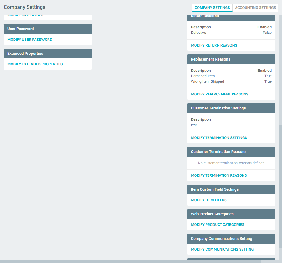 Termination Sections on Company Settings