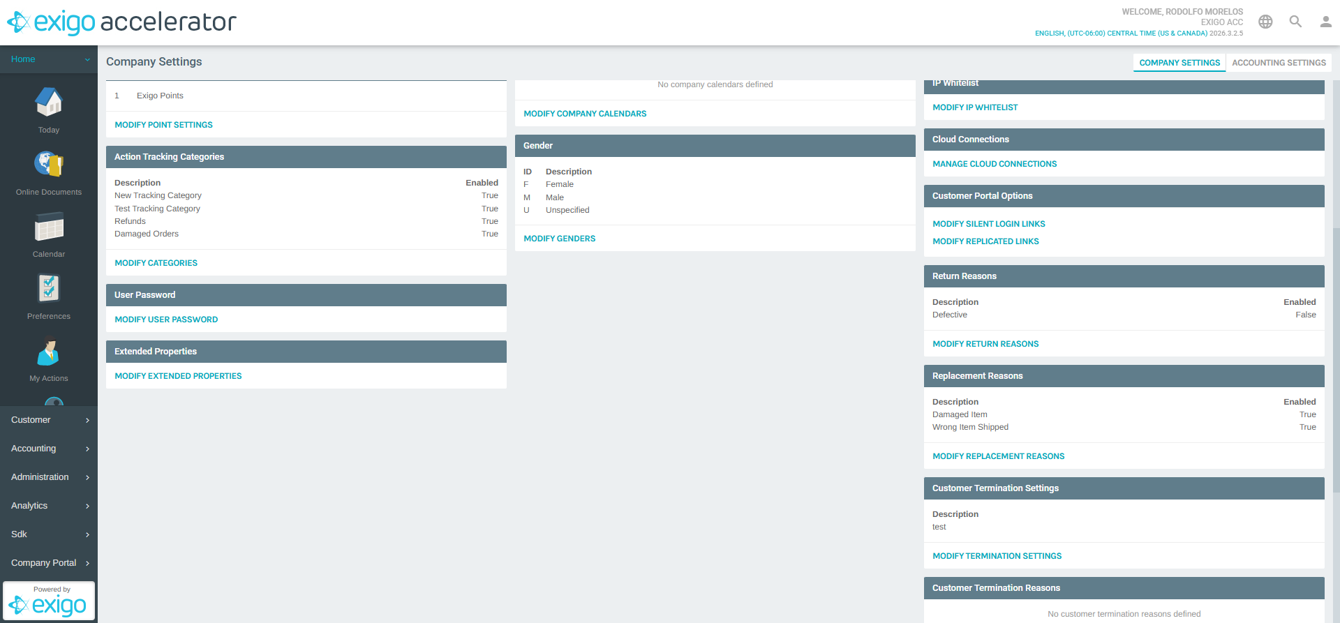 Settings Page - Extended Properties Section