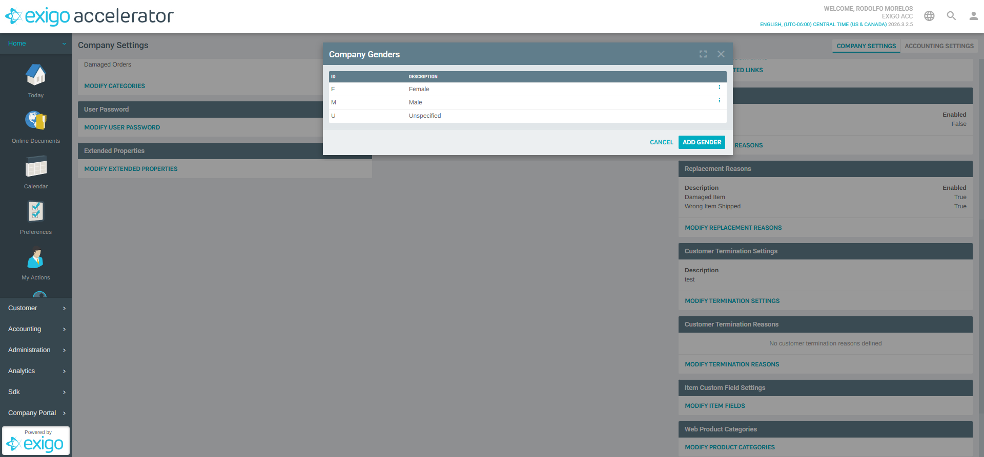 Company Genders Popup