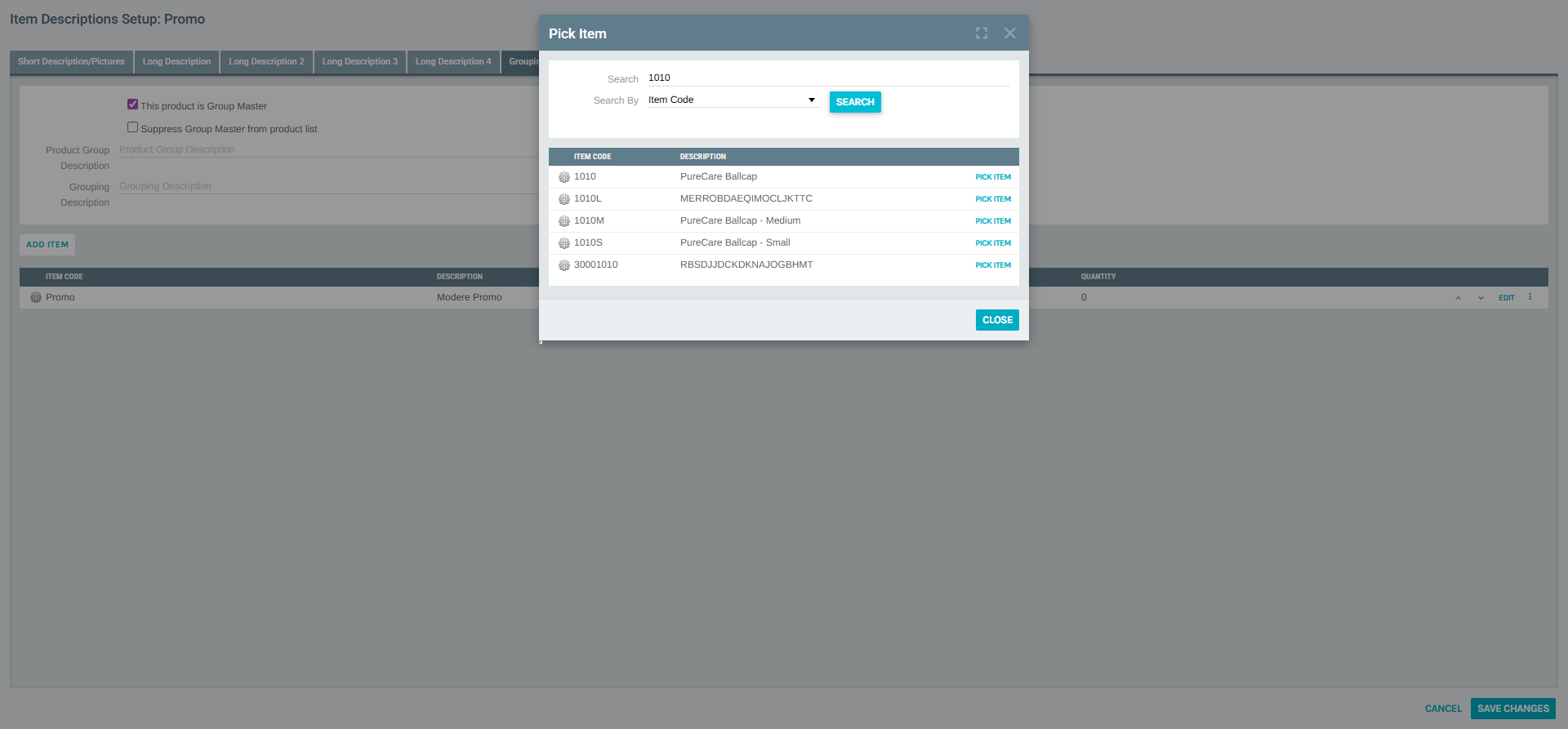 Pick Item Search Results