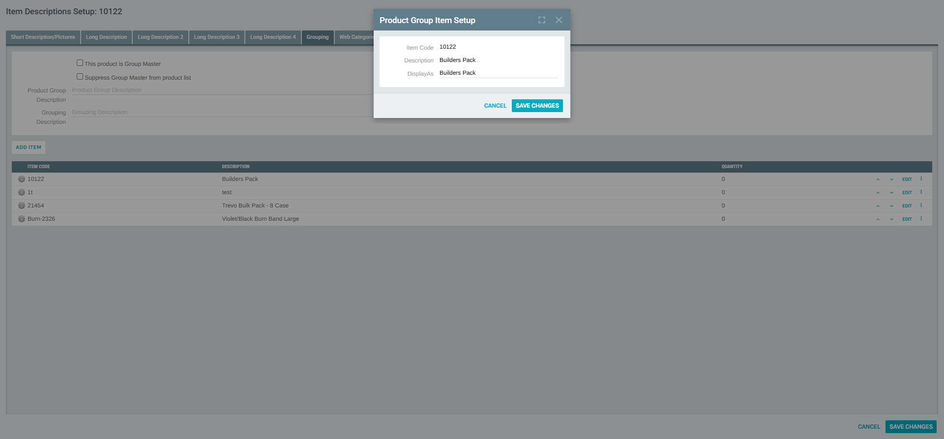 Product Group Item Setup