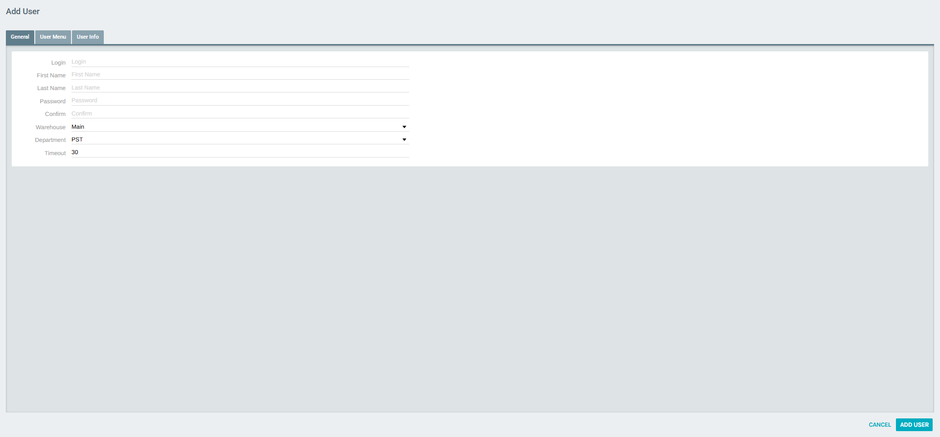 Add User — General Tab