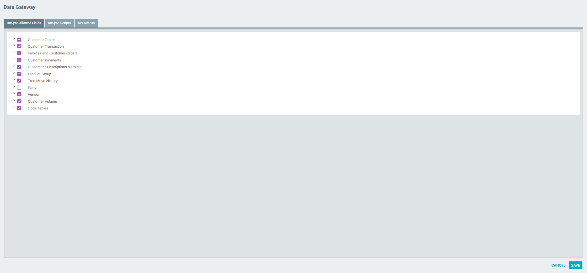Data Gateway — DBSync Allowed Fields