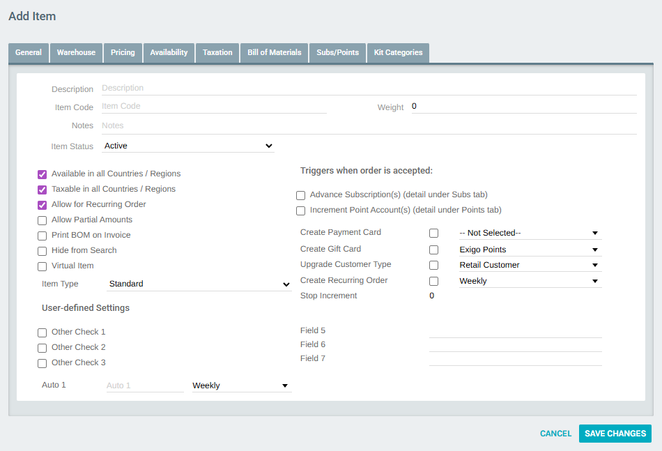 General Tab - Top Section