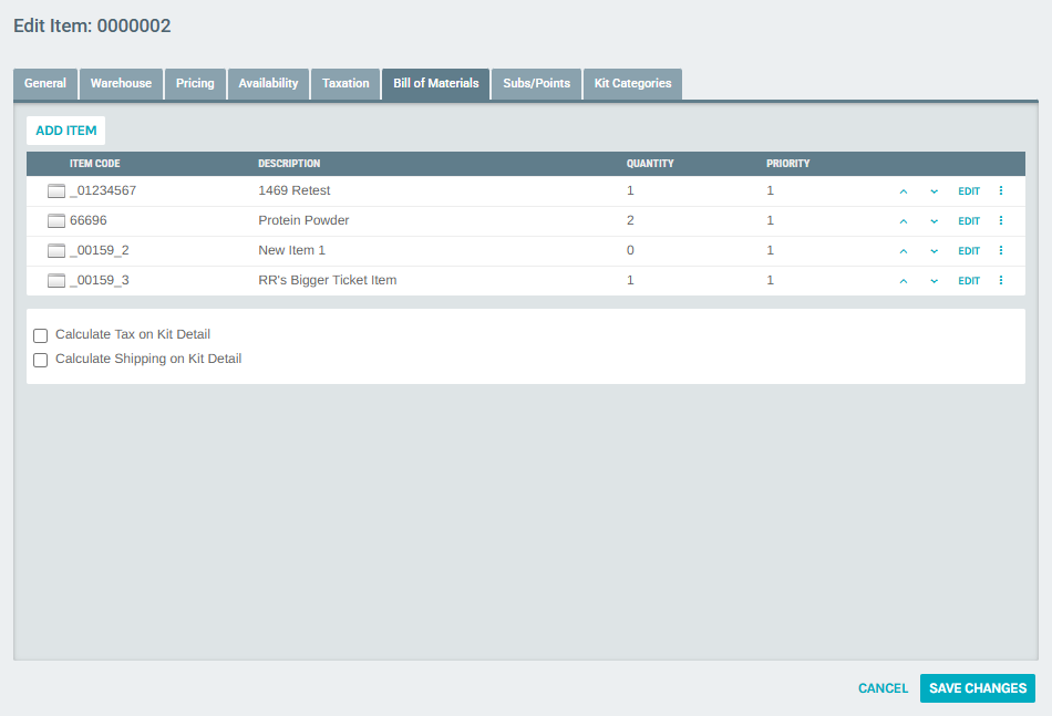 Bill of Materials Tab