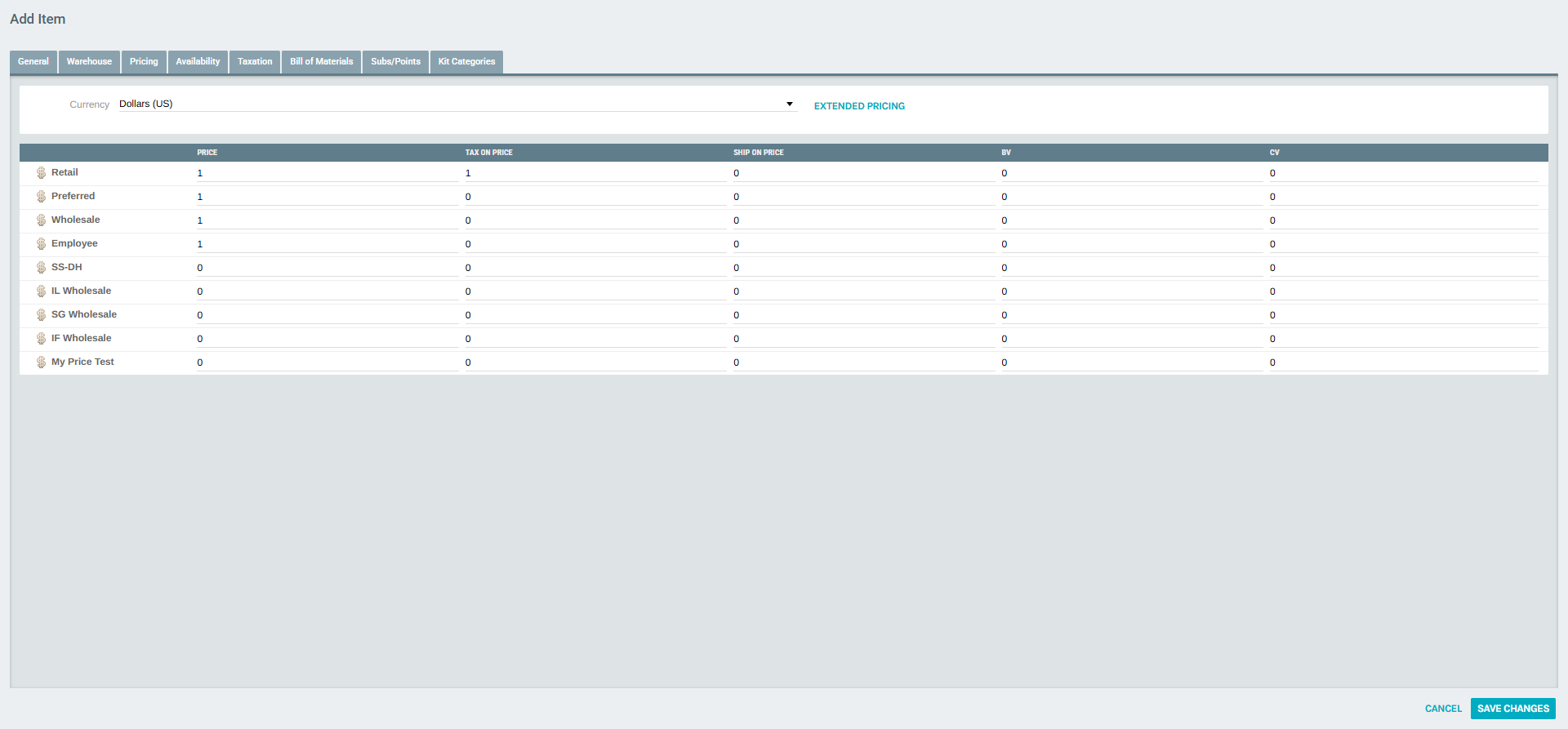 Static Kit - Pricing Tab