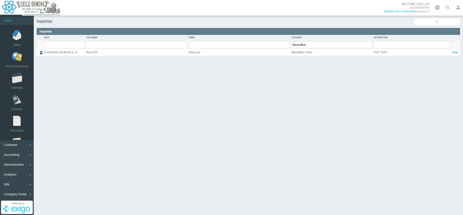 Inquiries filtered by category
