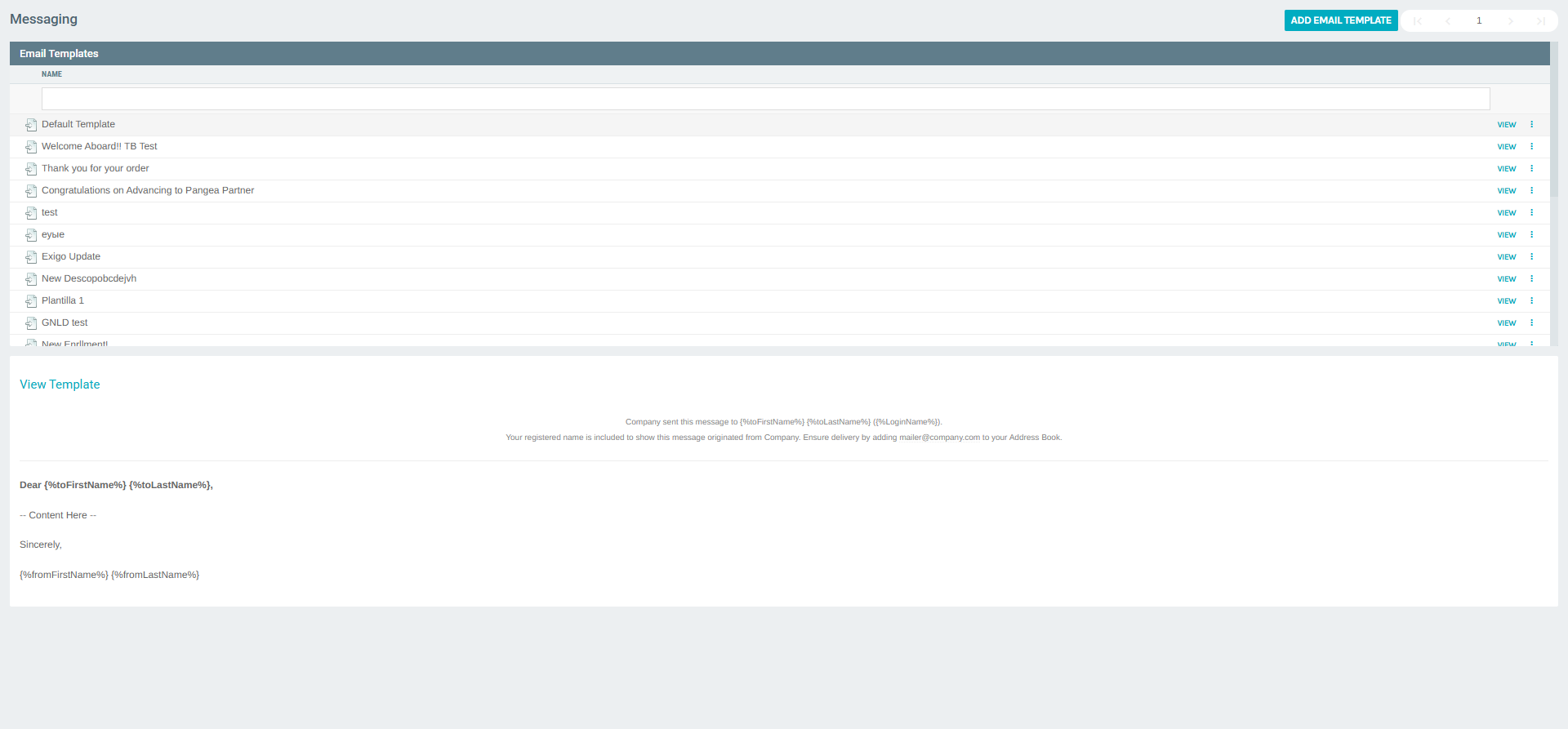 Email Templates list
