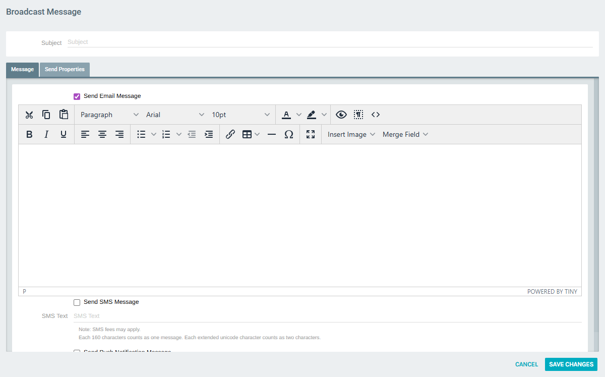Add Auto Responder form - Message tab