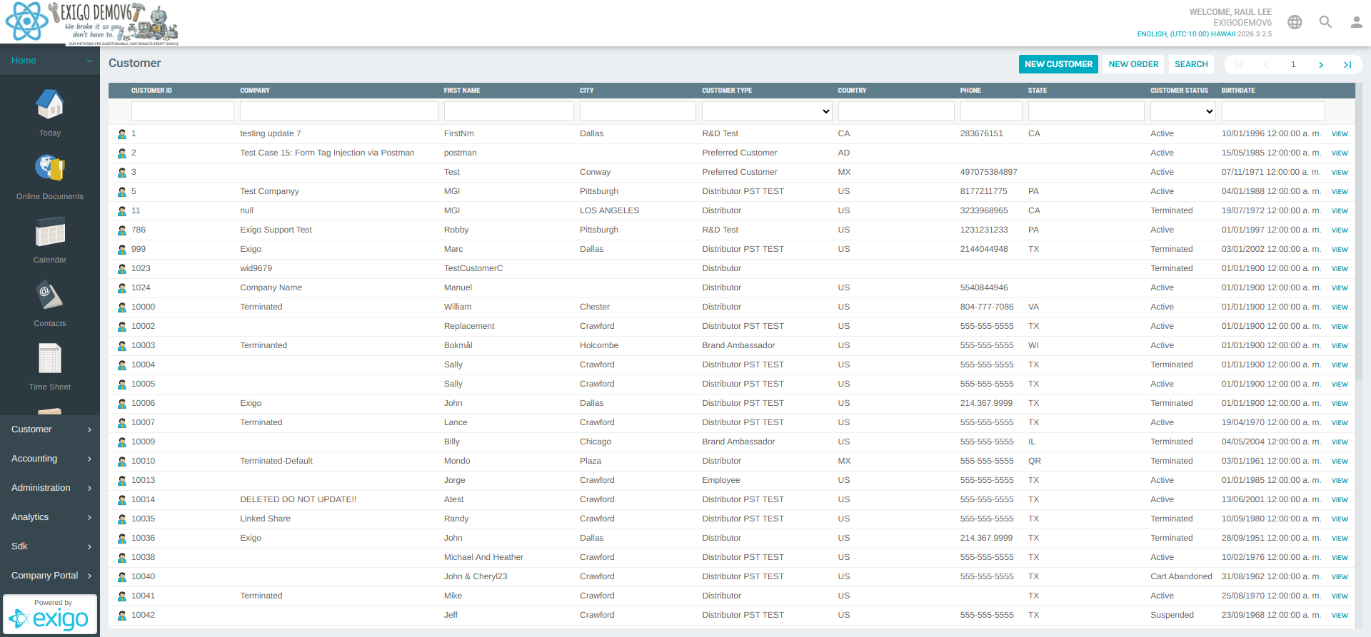 Customer Search with admin sidebar