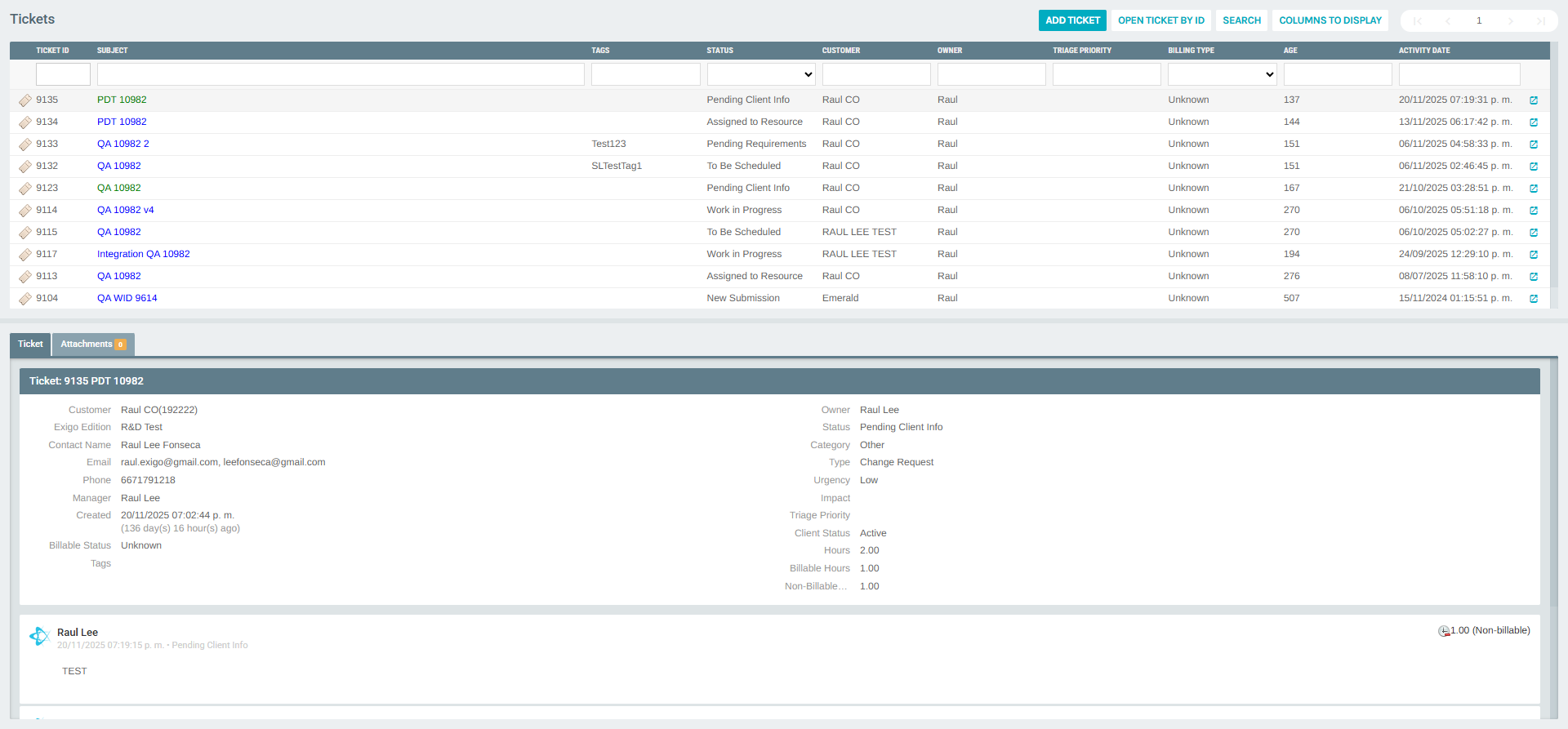 Ticket list – Open Tickets