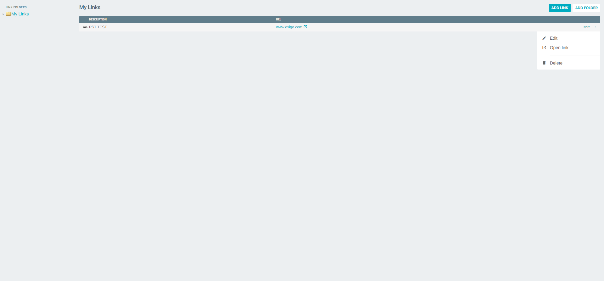 Links portal with folder panel and link list