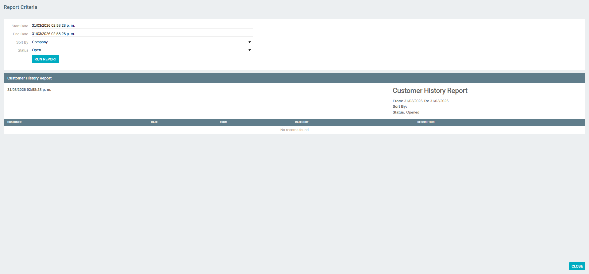 Report Criteria dialog