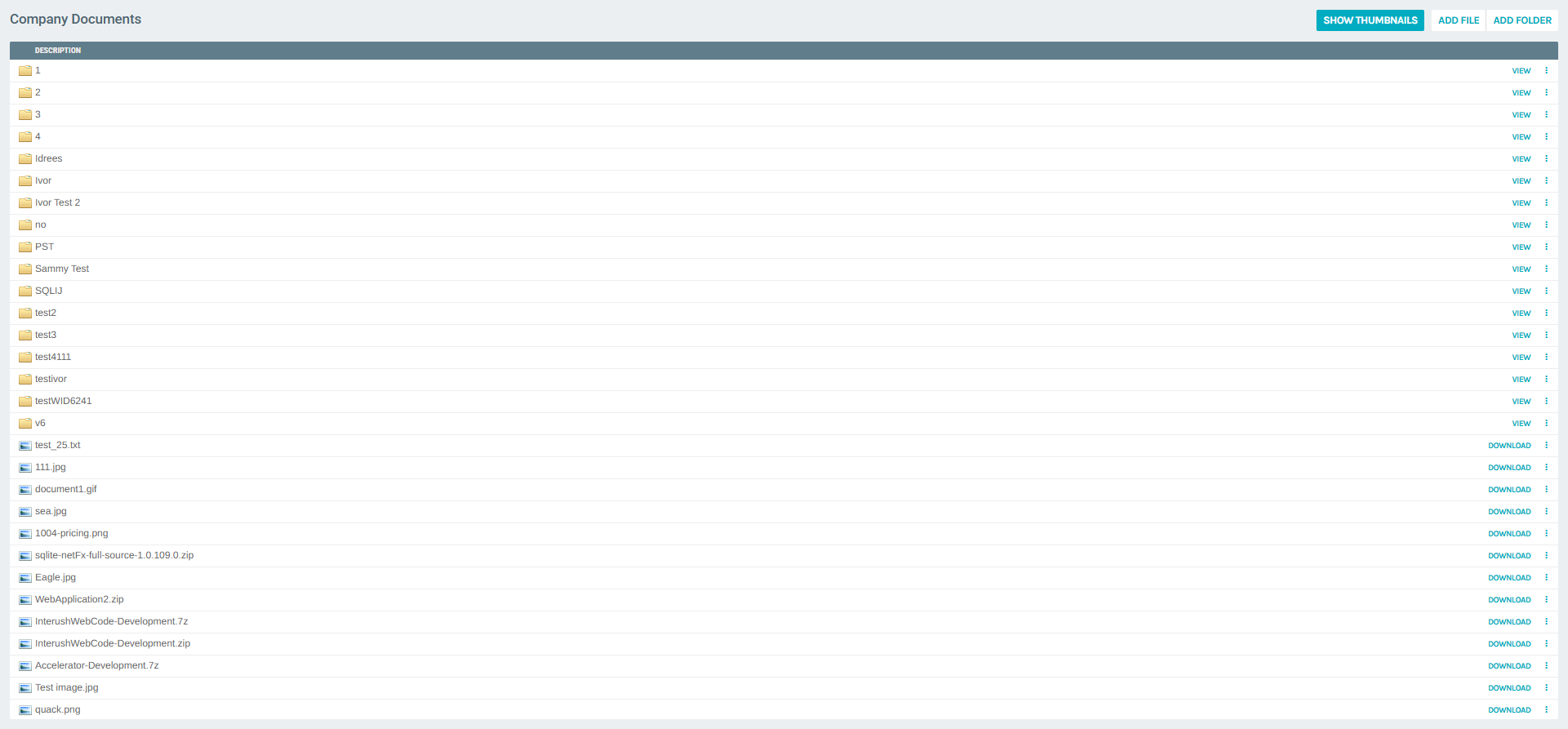 Company Documents – List View