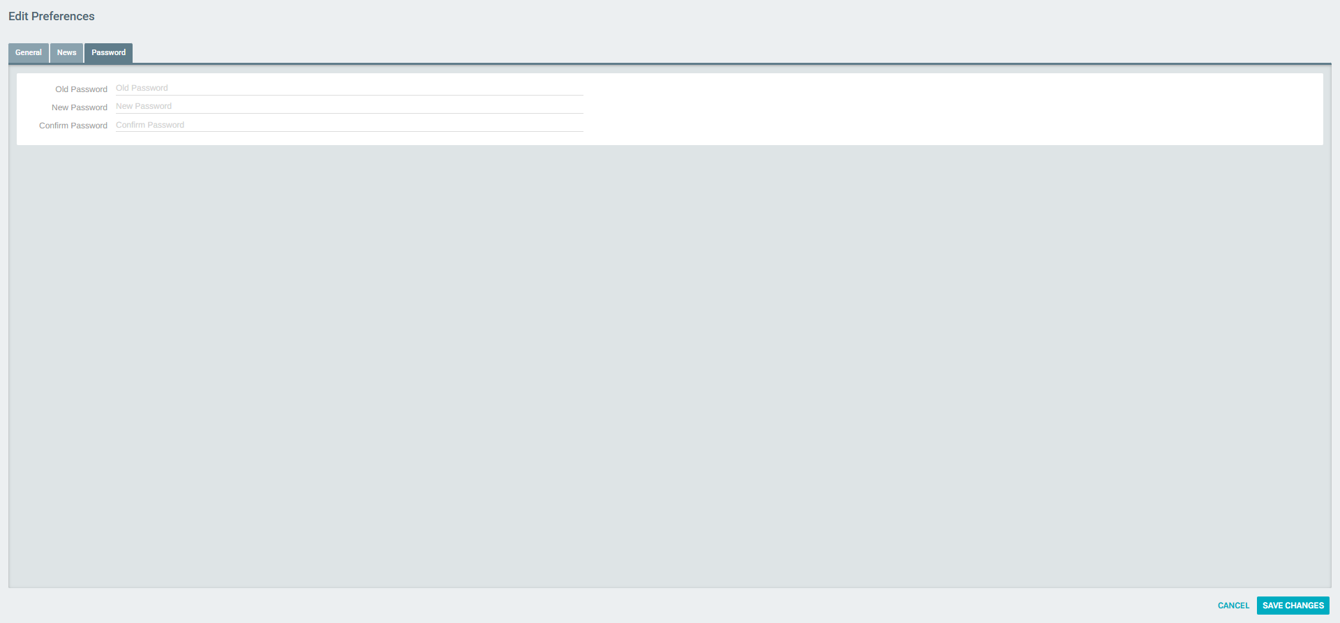 Edit Preferences – Password tab
