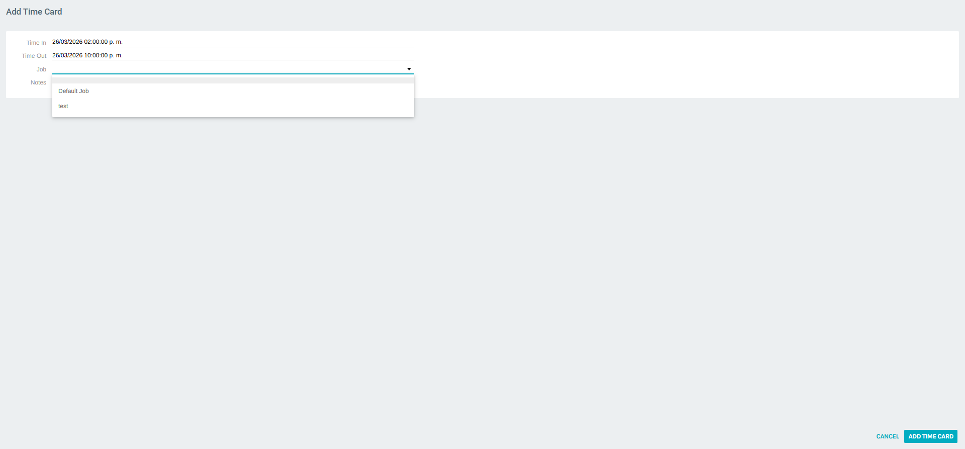 Job dropdown showing available job options