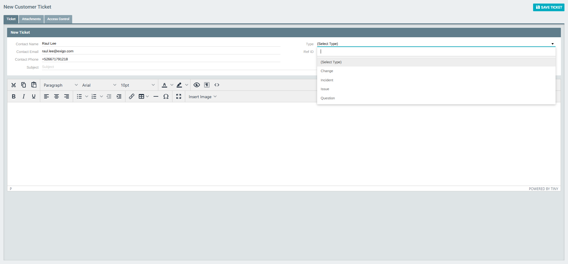 Ticket Type Dropdown