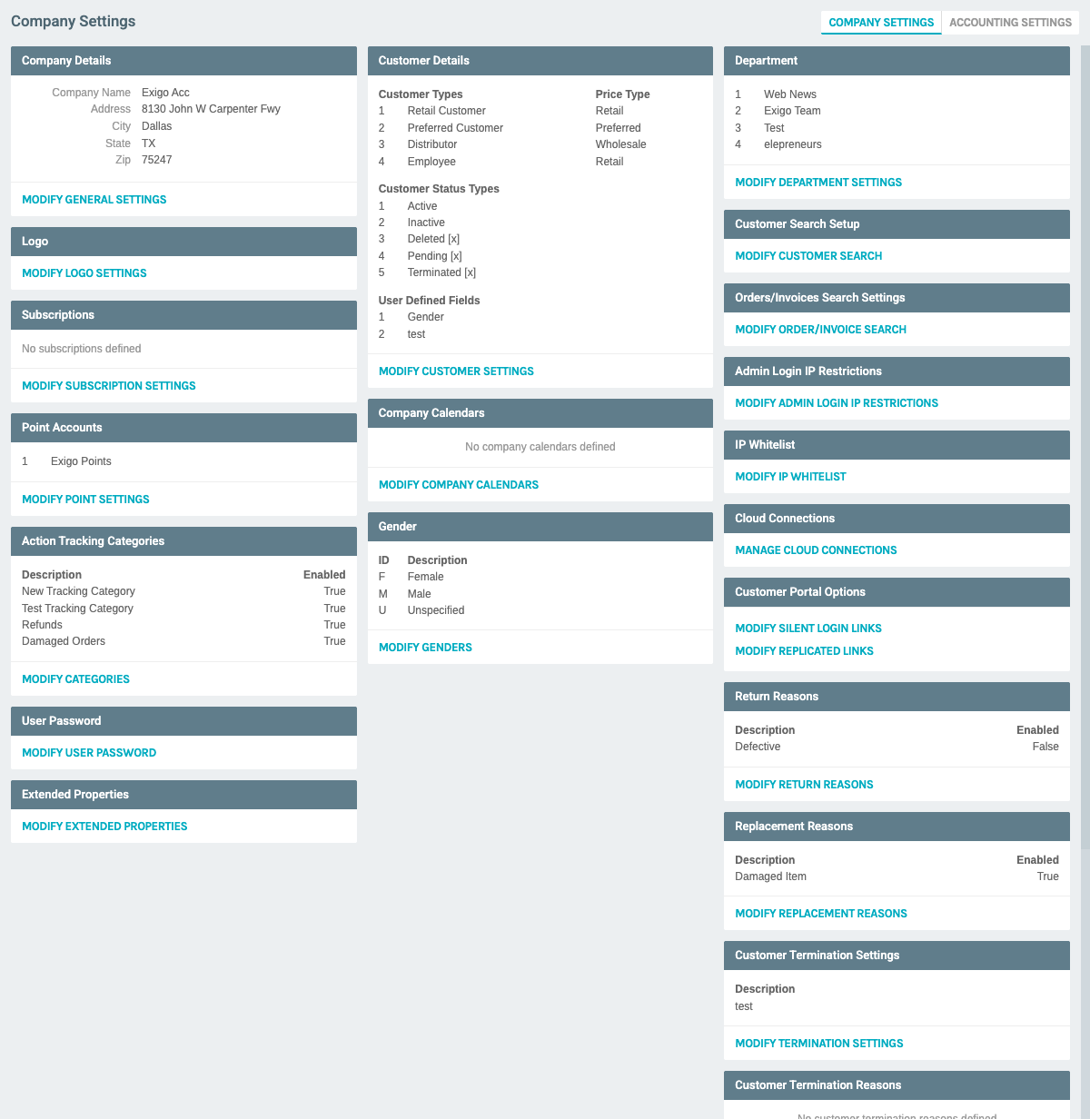 Settings Page - IP Sections