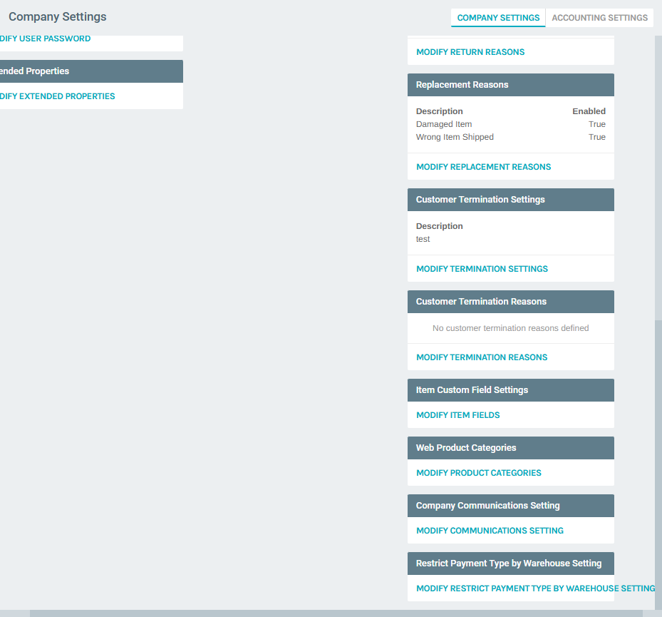 Restrict Payment Type Section on Company Settings