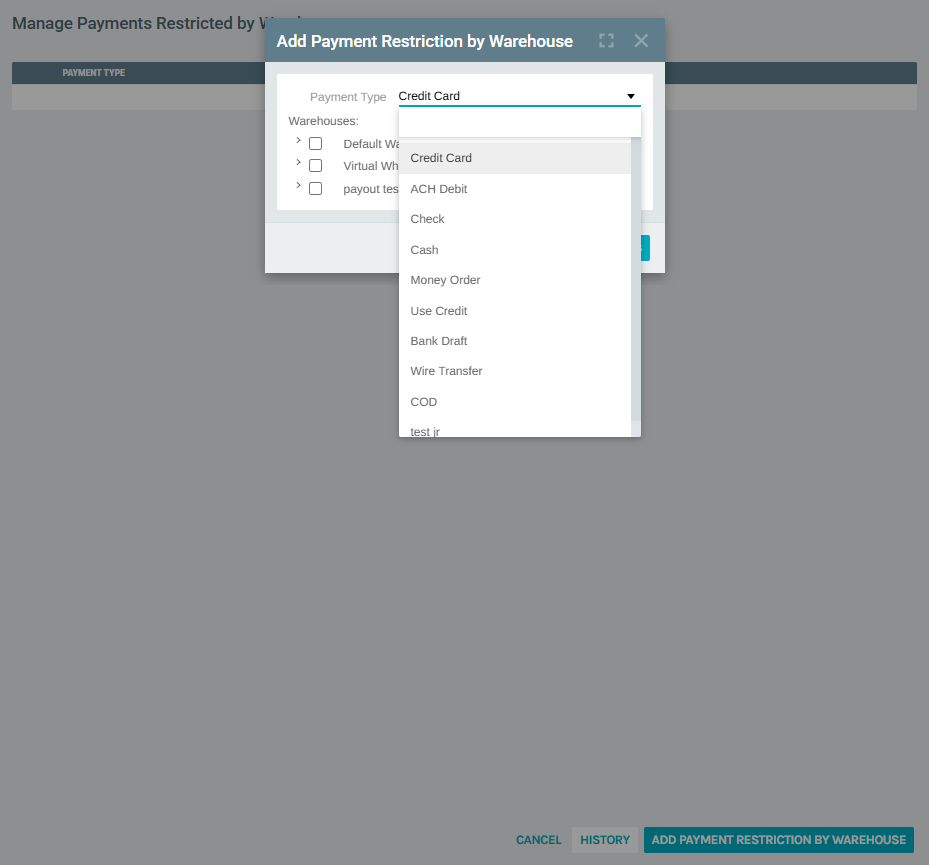 Payment Type Dropdown