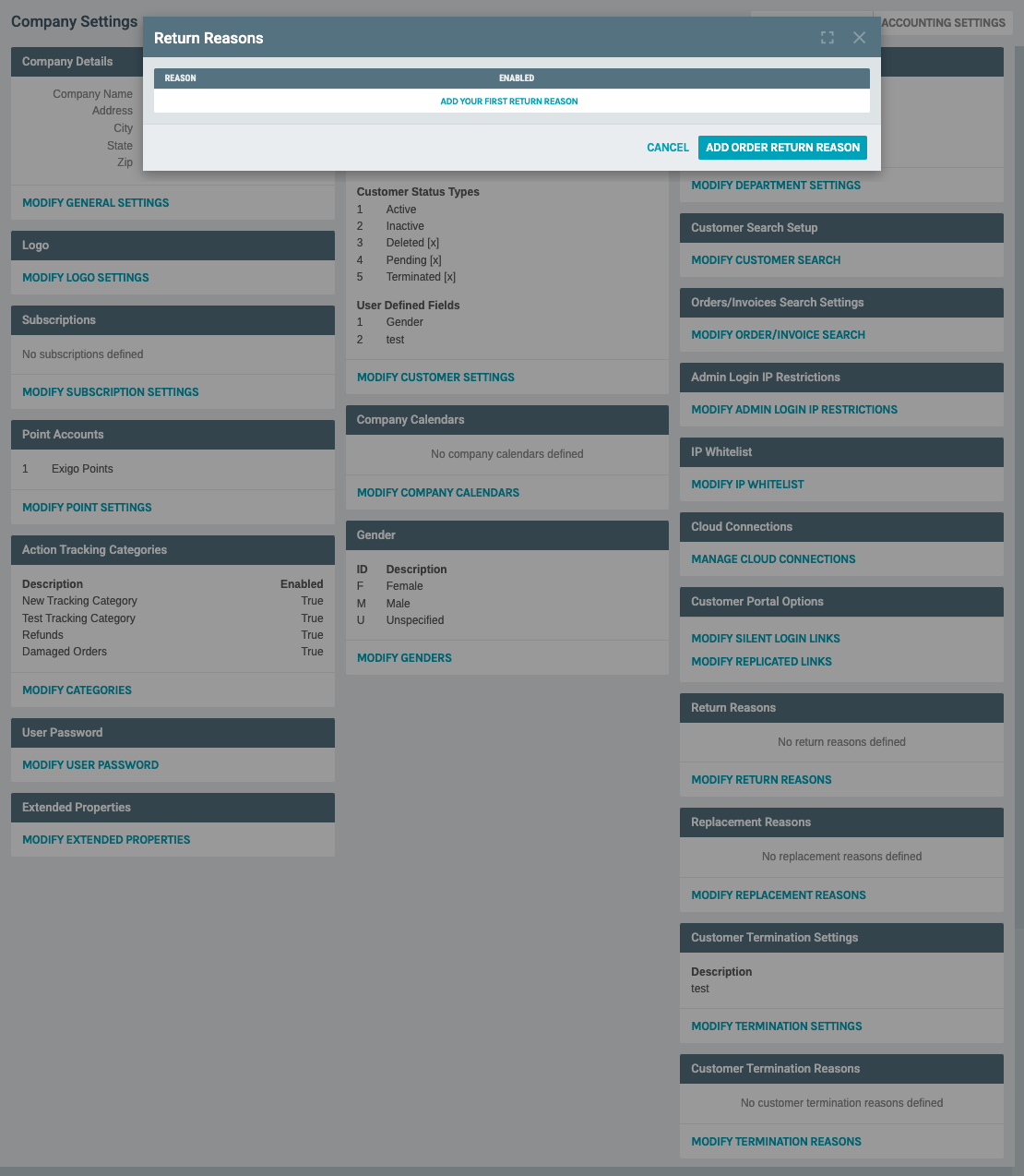 Return Reasons Modal - Empty