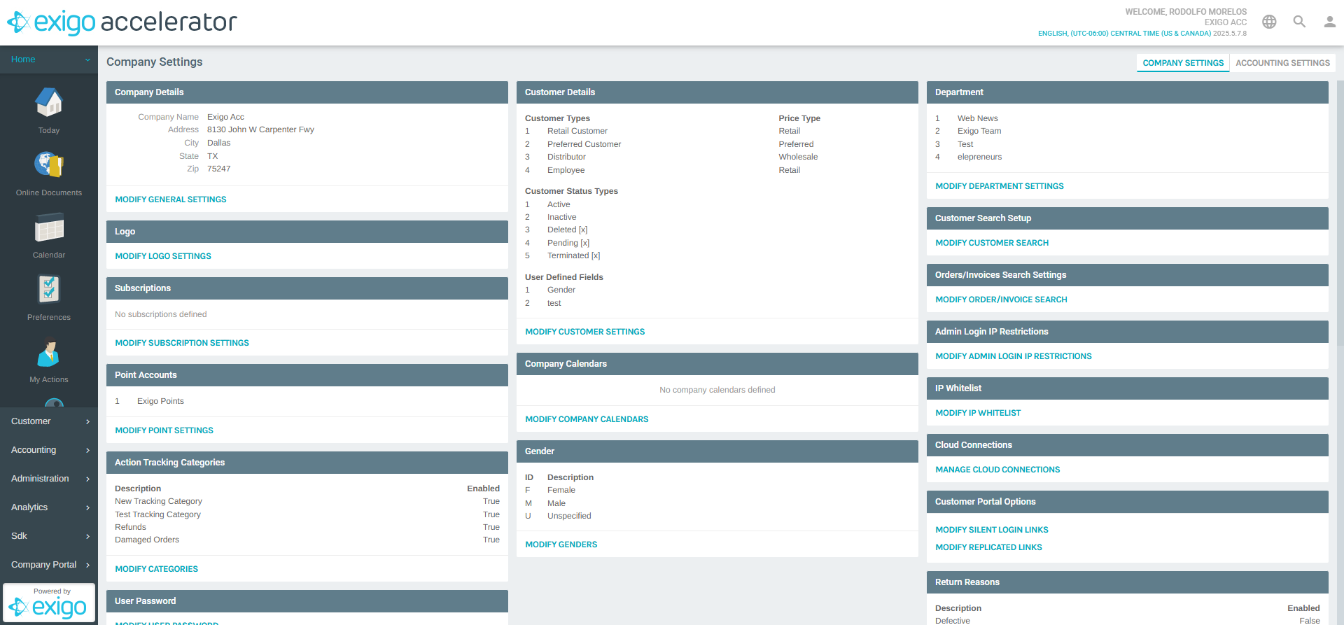 Settings Page - Navigation