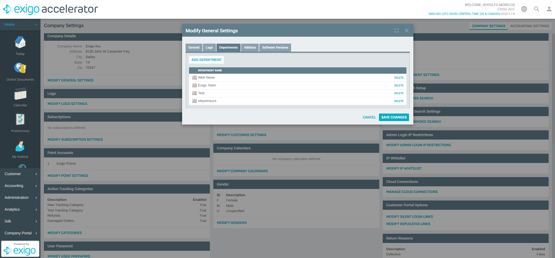 Modify Departments Popup