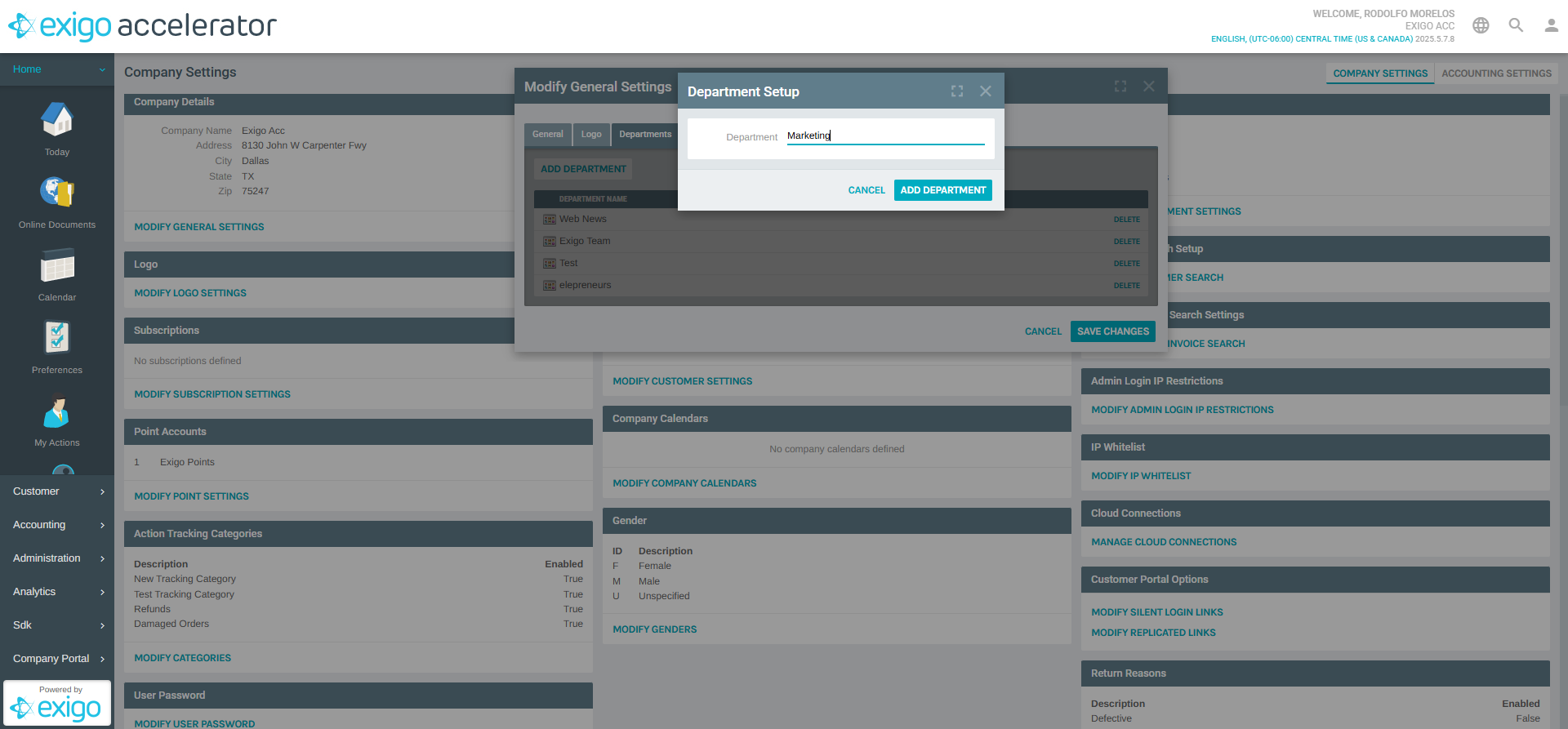 Add Department - Filled Form